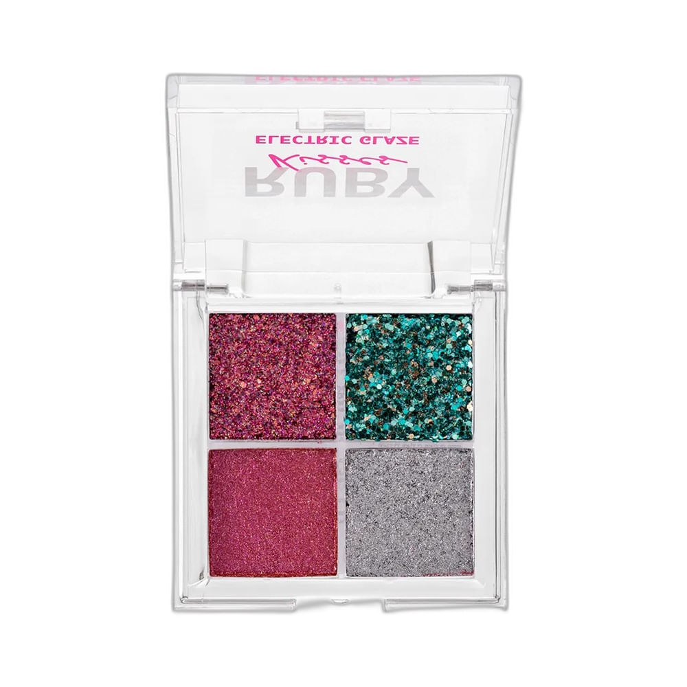 Paleta de sombras Ruby Kisses Electric Glaze Fuchsia aberta mostrando as cores